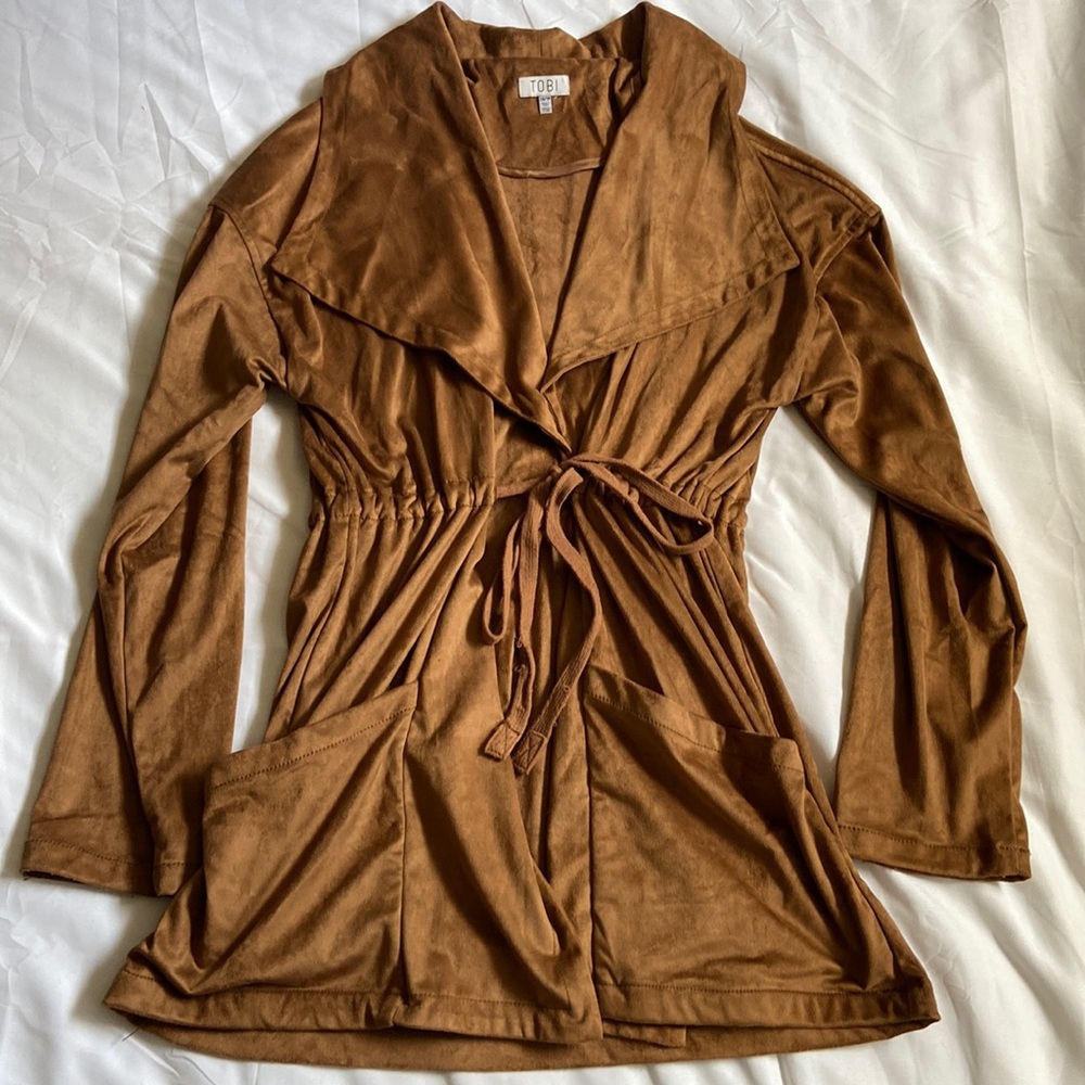 Tobi Faux Suede Tan Trench Coat [XS]